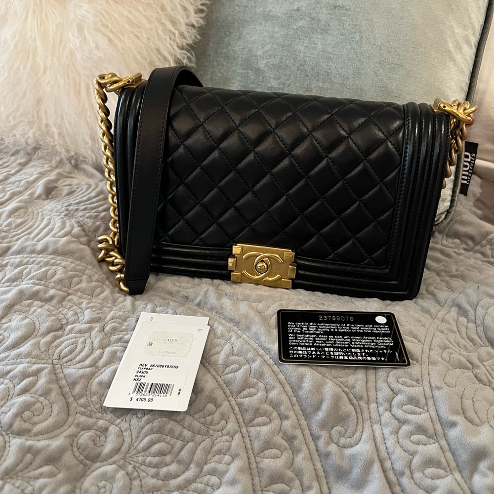 SOLD ‼️ 
Chanel med boy bag black with gold hardware pristine condition